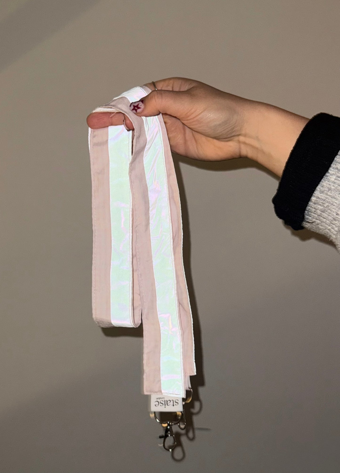 Reflective cross body key/ phone strap (pink gingham)