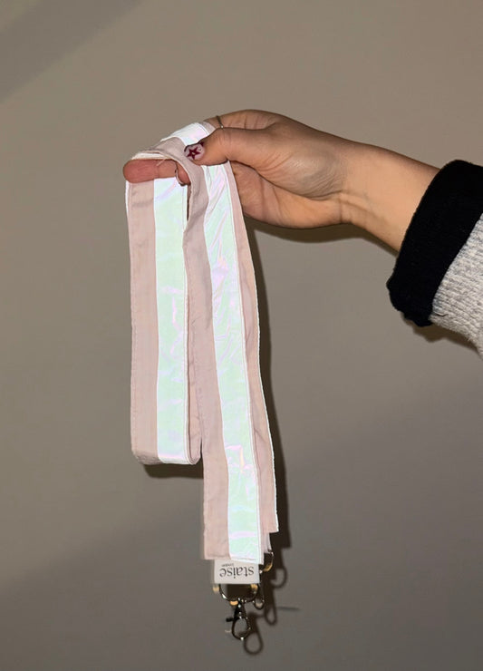 Reflective cross body key/ phone strap (pink gingham)
